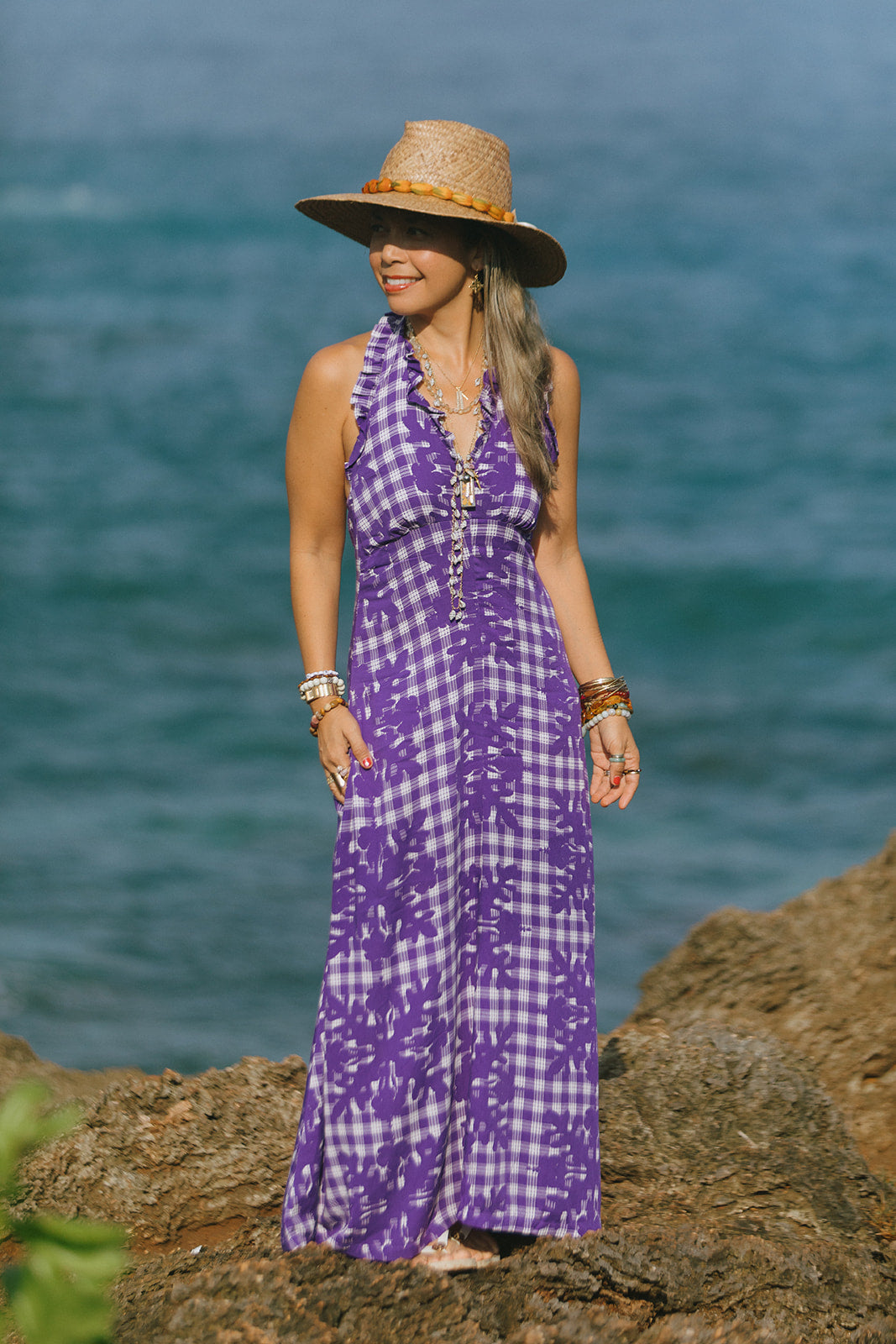 hawaiian halter neck dress Short Halter Floral Dress Hibiscus Watercolor Blue / XS main image 1