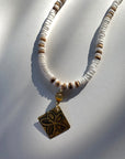 Flower Pendant + Organic White Puka Shell necklace