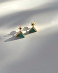 Teal Wooden + Gold Triangle studs