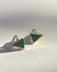Teal Wooden + Gold Triangle studs