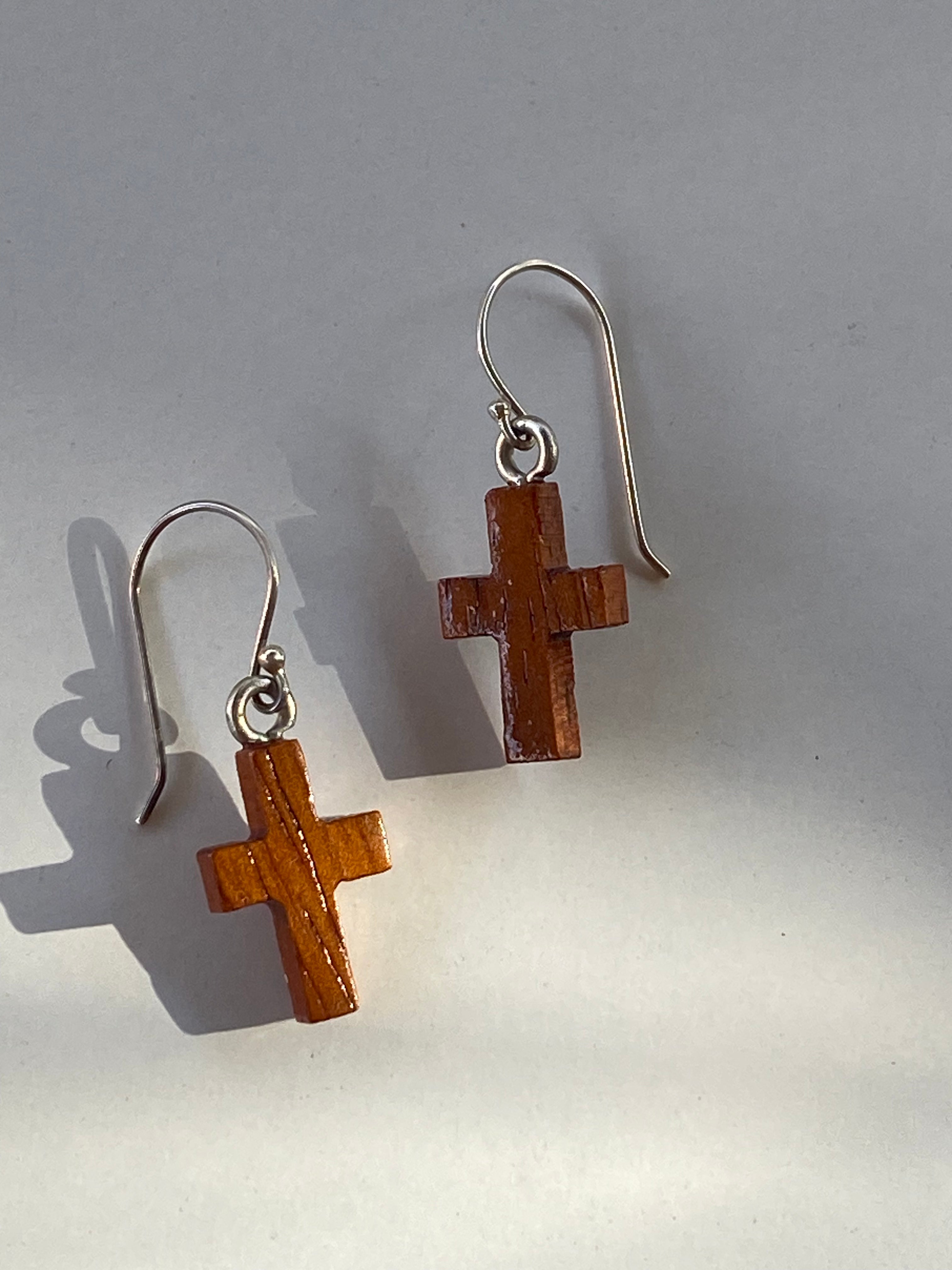 Wooden Cross Drop earrings