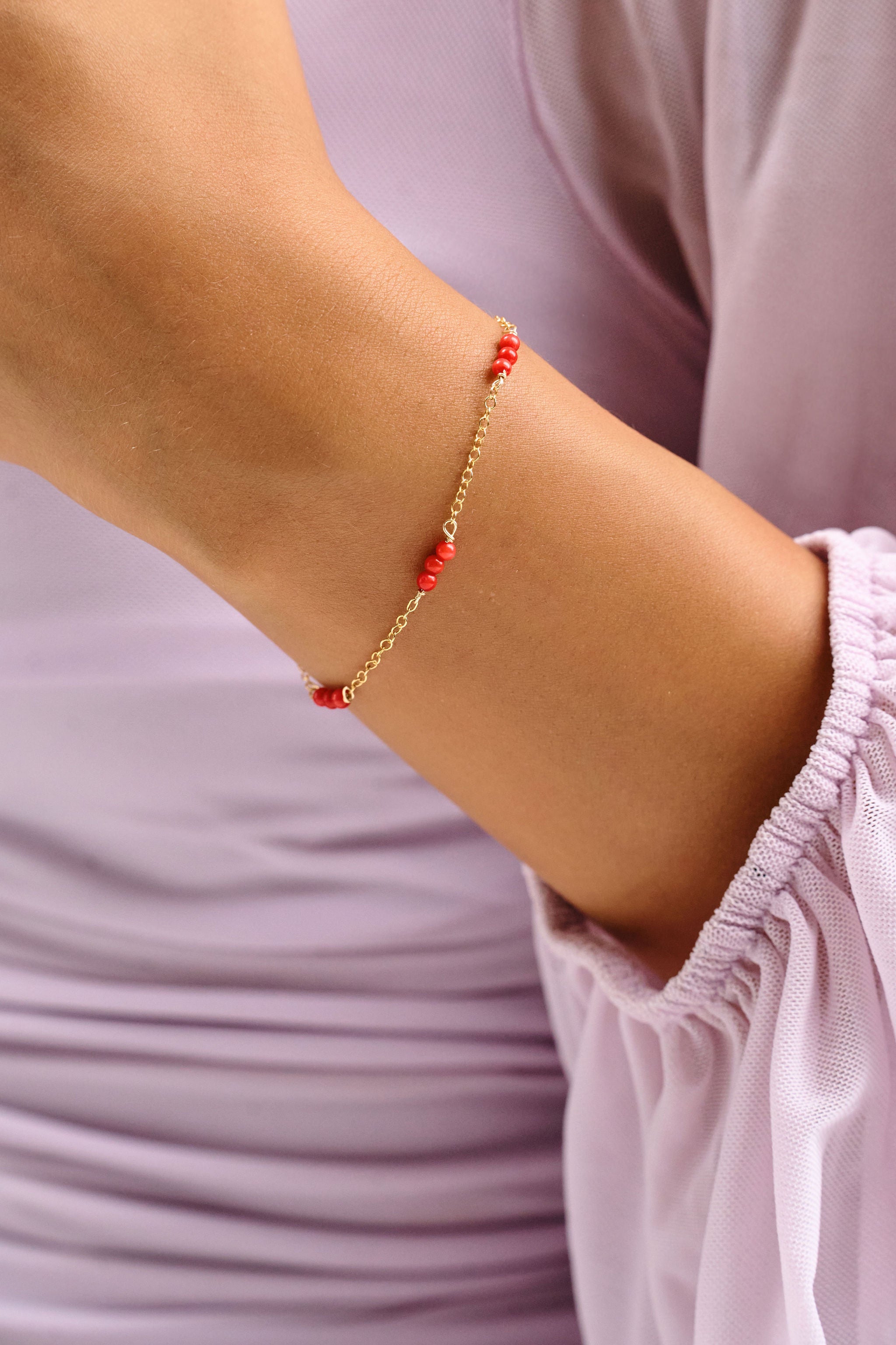 Elise Red Coral Beaded bracelet