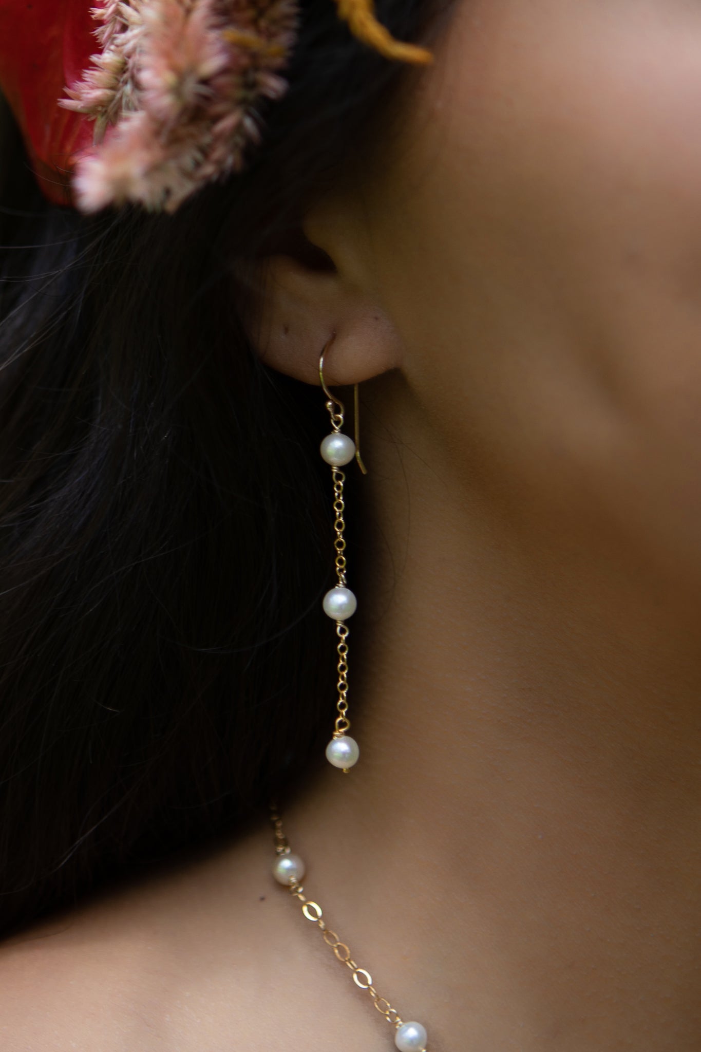 Kelsey Trio Pearl Chain Drop earrings