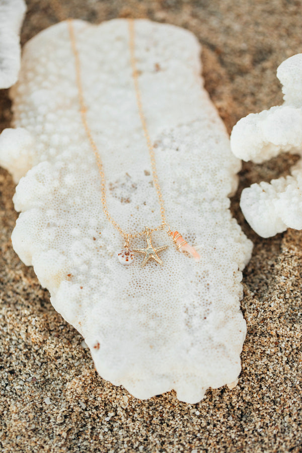 20% to Make-A-Wish Hawaii — Petite Starfish, Coral + Puka Shell Charm necklace