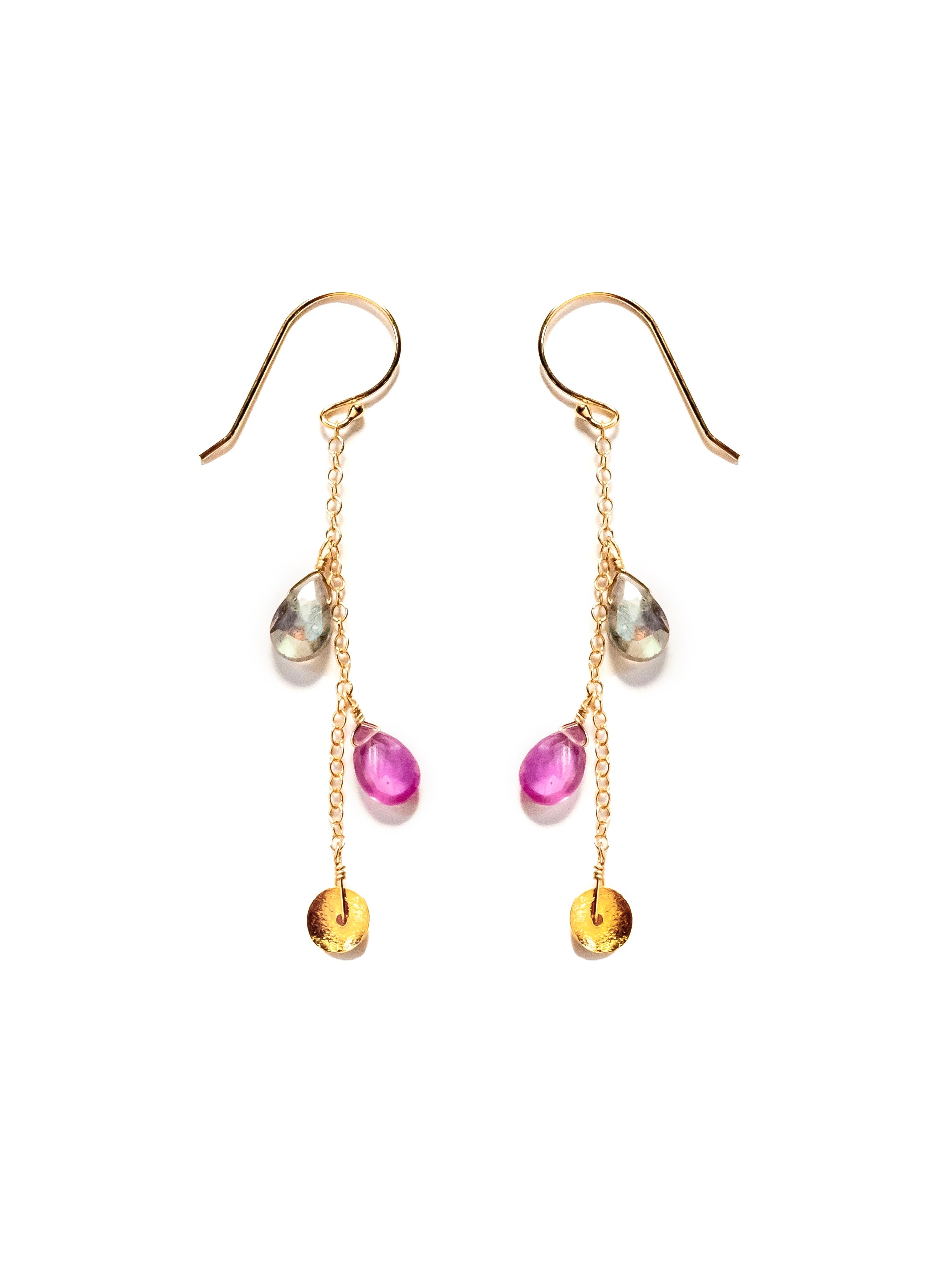 Sejal Blue Labradorite + Pink Sapphire Multi Gemstone Drop Earrings