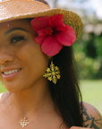 Large Hibiscus Hawaiian Quilt drop earrings