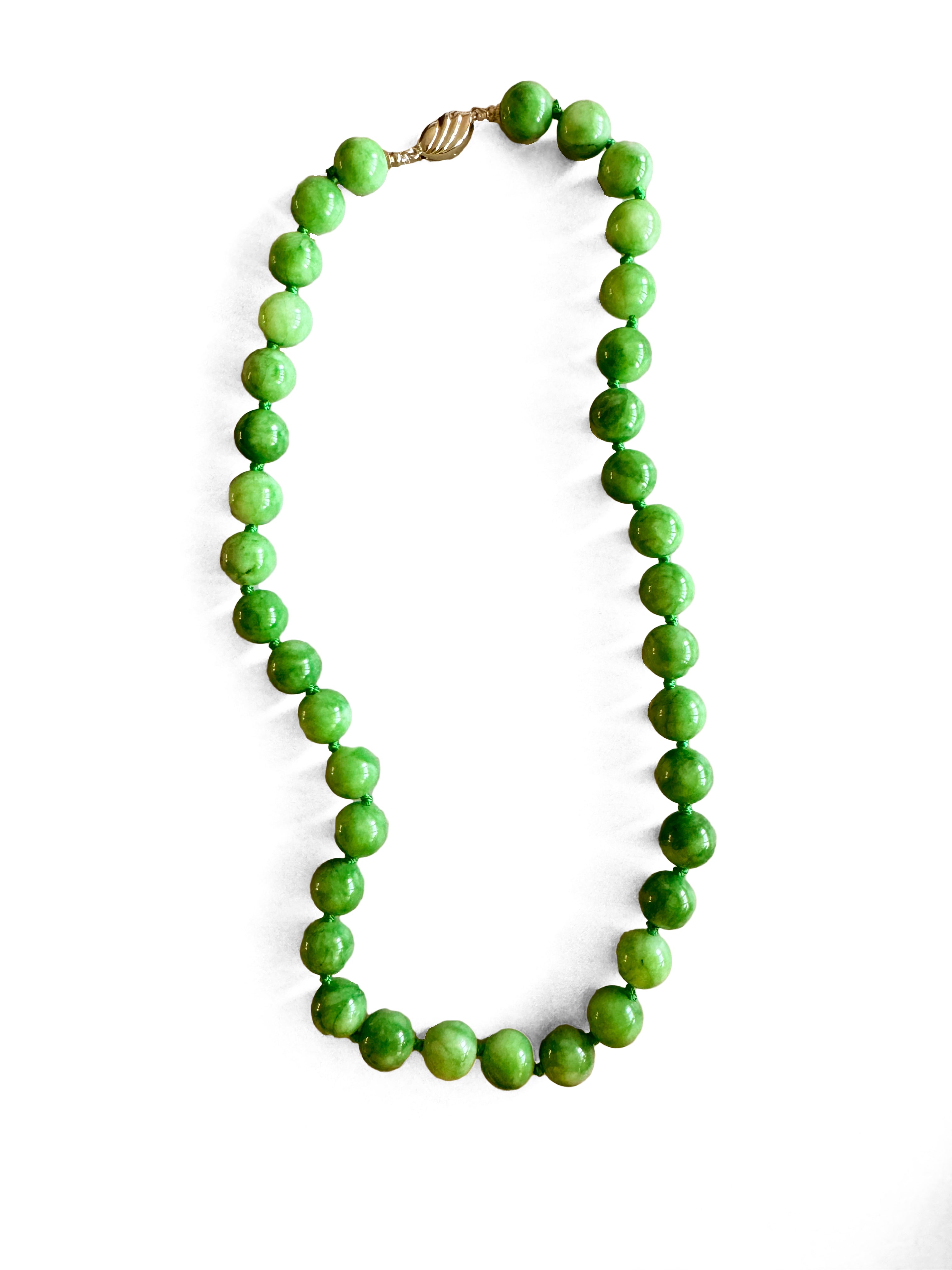 9mm Natural Kelly Green Jade Necklace