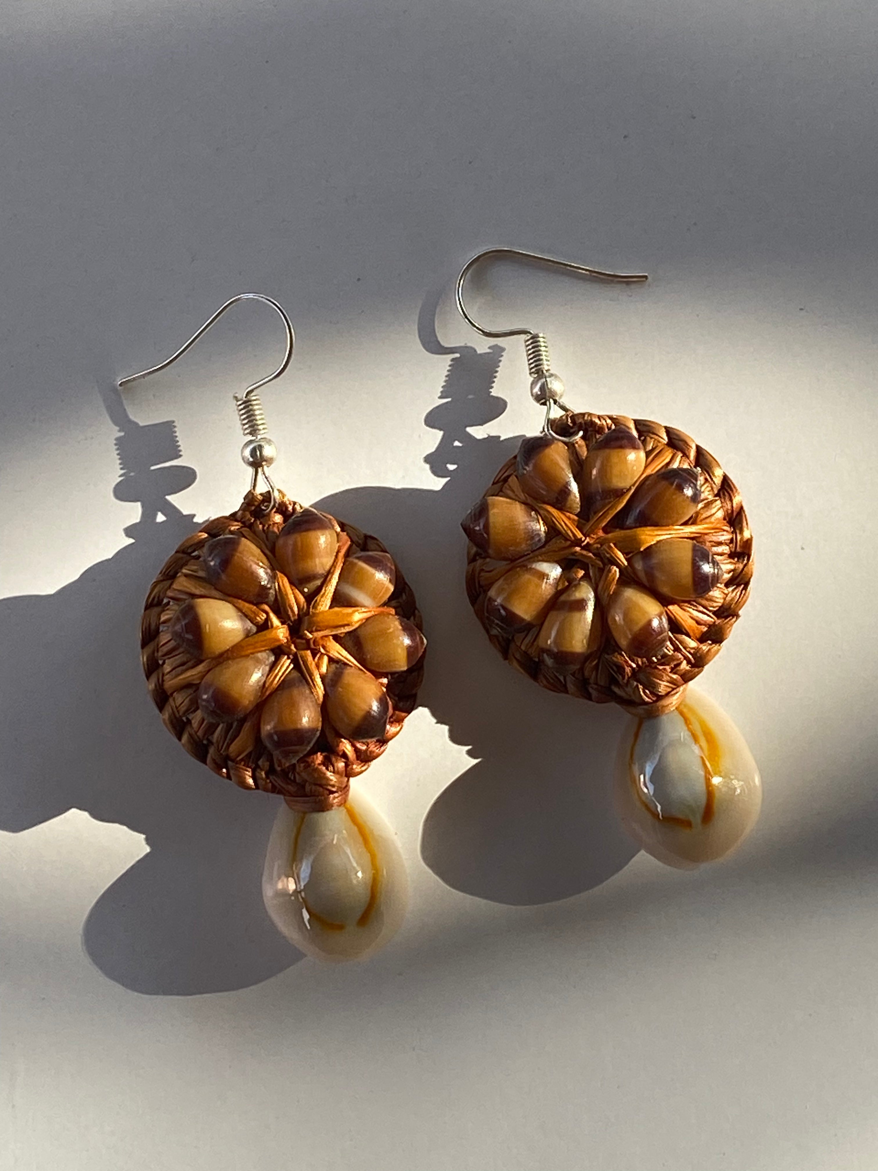 Unique Woven Cowrie Shell drop earrings
