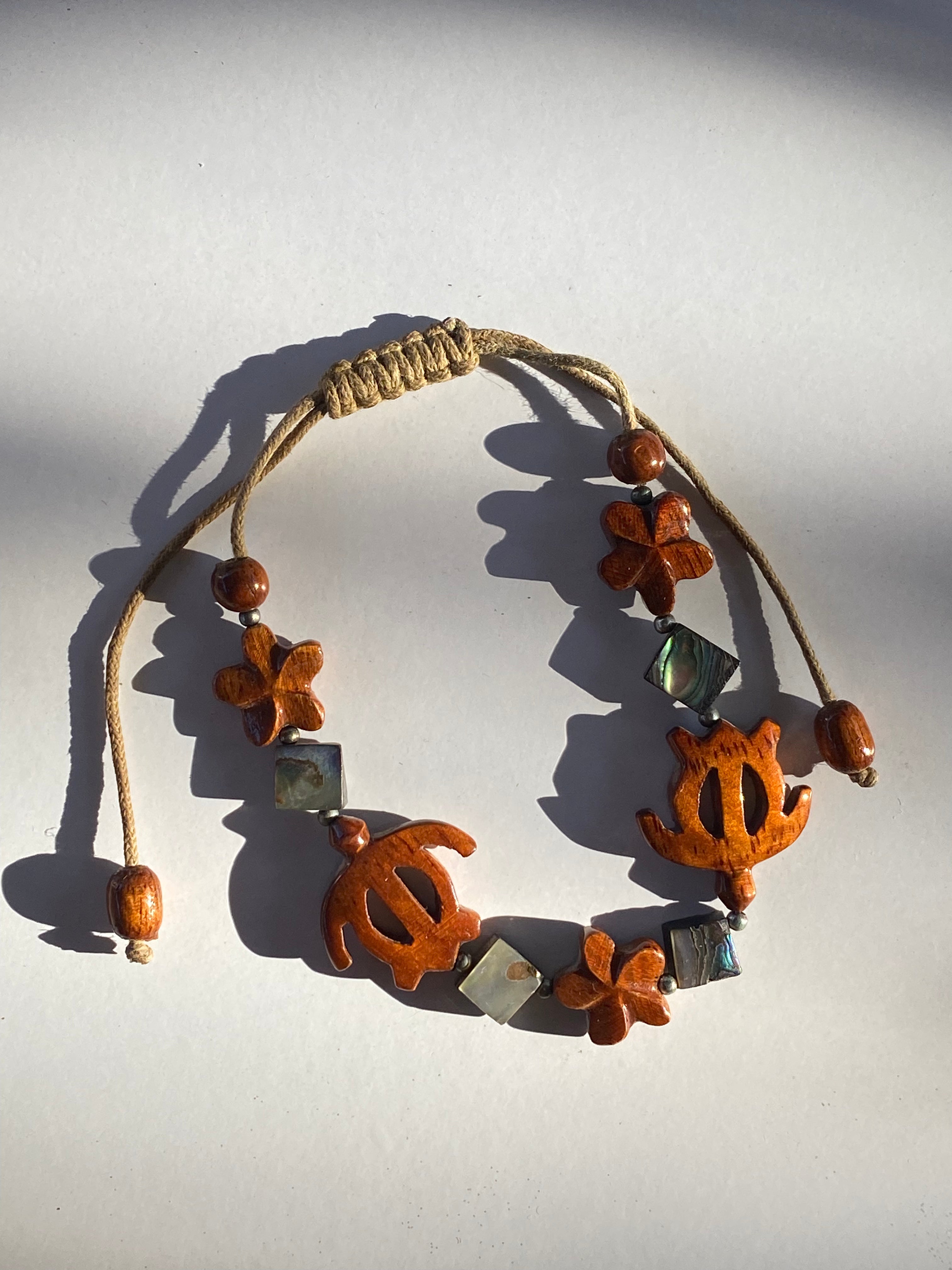 Koa Honu + Plumeria Cord bracelet
