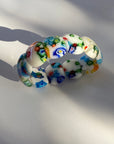 Vintage Millefiori Flowers Oval Glass Bead Stretch Bracelet