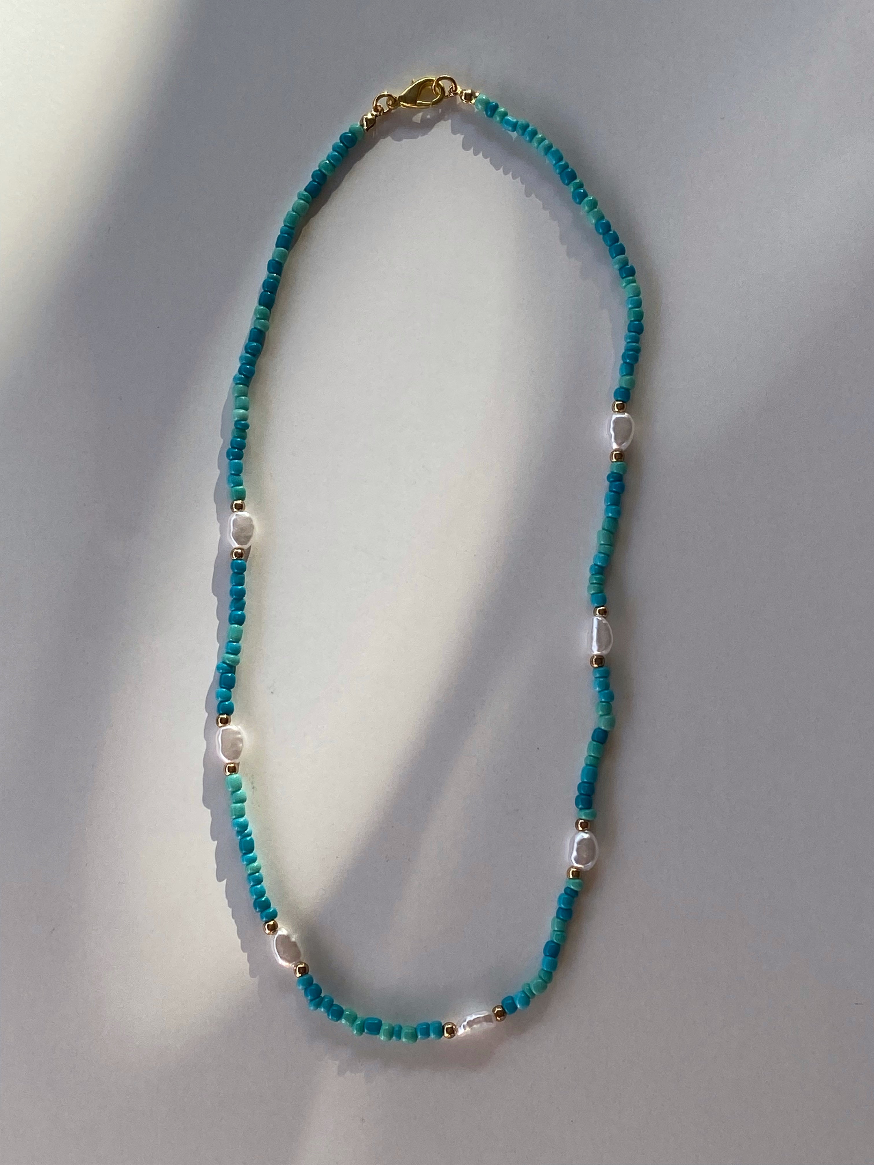 Teal Beaded + Pearl necklace