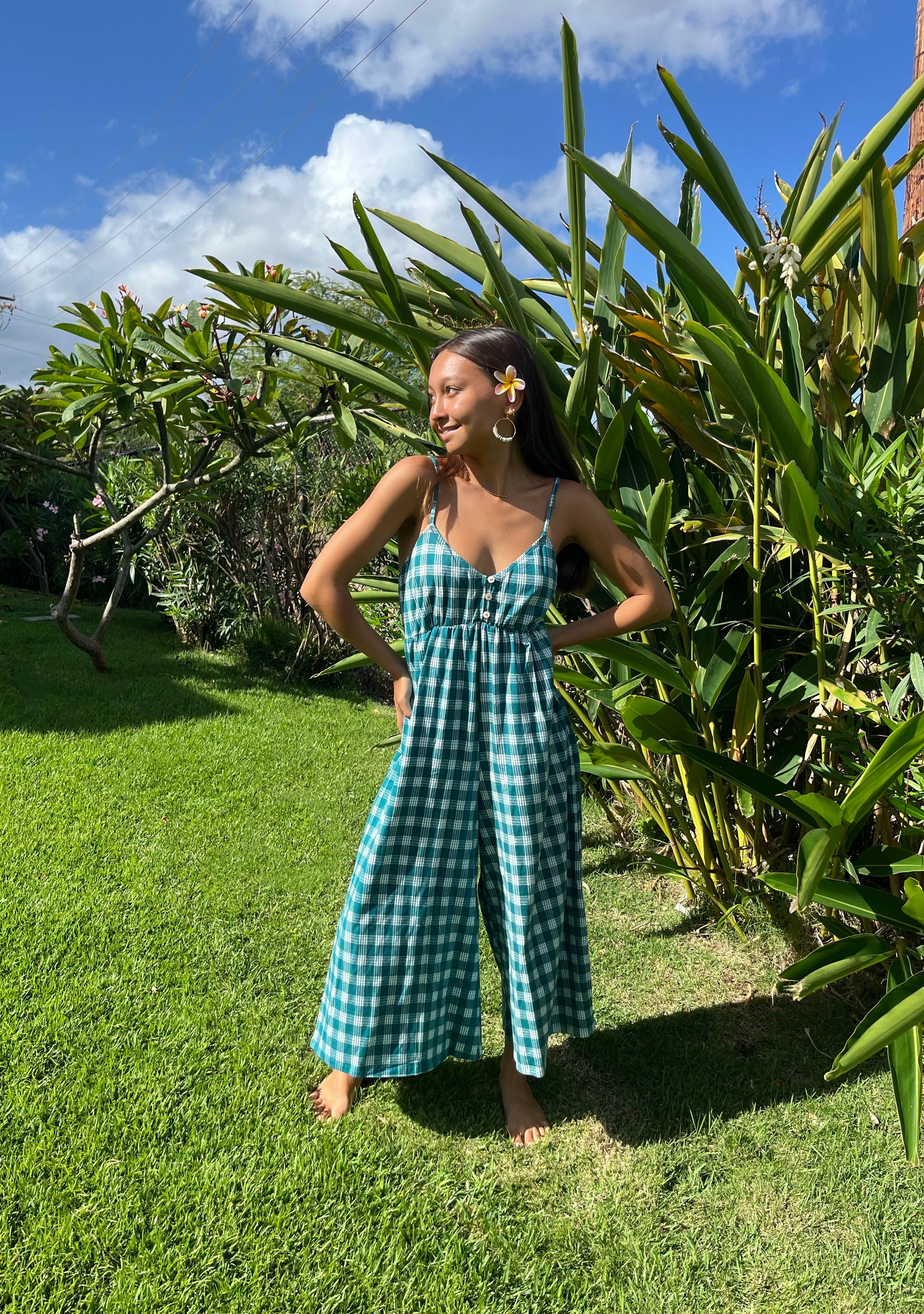 Sale♬タグ付き未使用★Kiira Linen quilt jump suit Kirra Jumpsuit Hibiscus Hawaiian Quilt – [ki-ele]