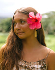Small Vertical Hibiscus Hawaiian Quilt Earrings