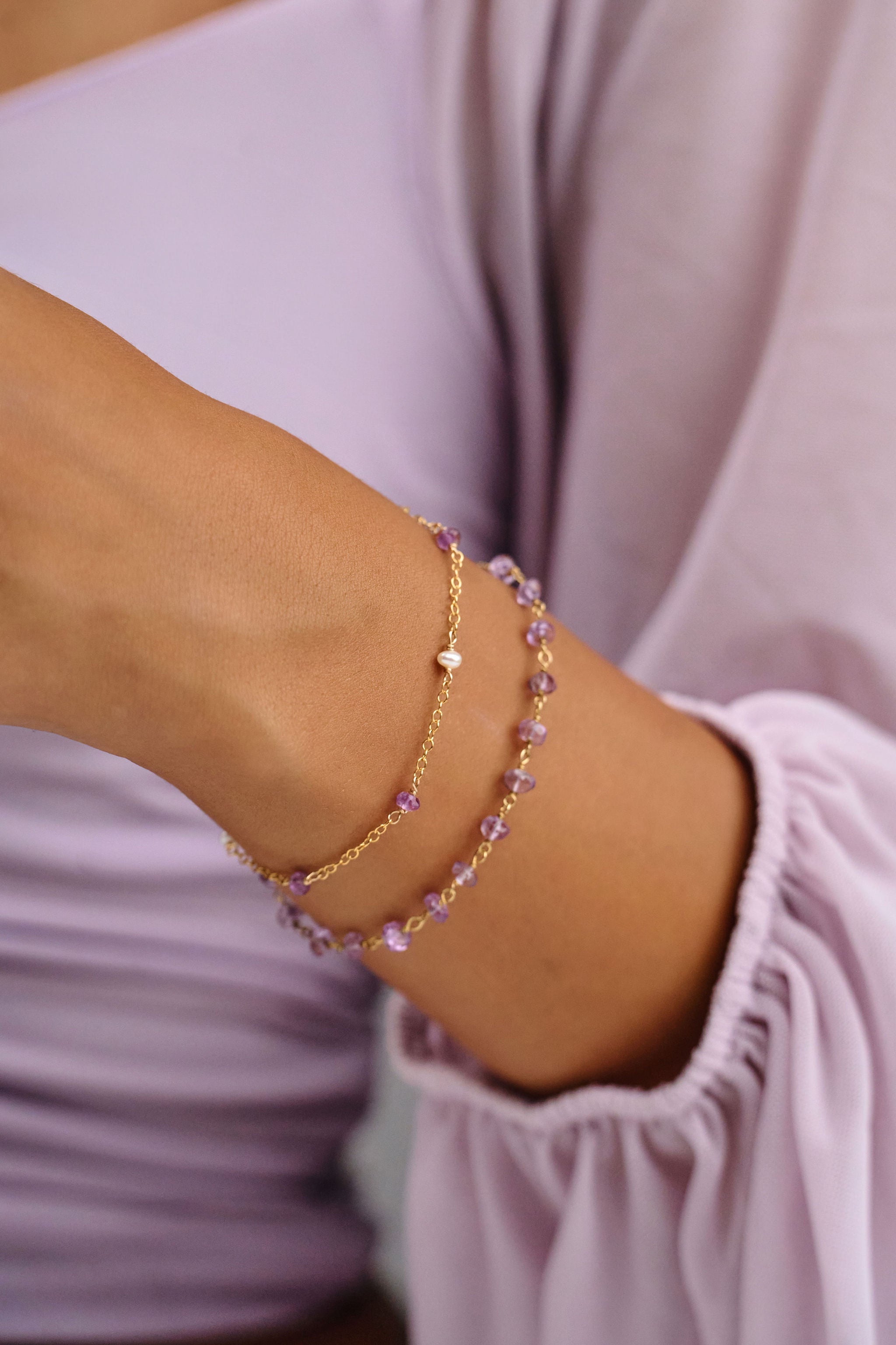 Lina Amethyst + Pearl Beaded Bracelet