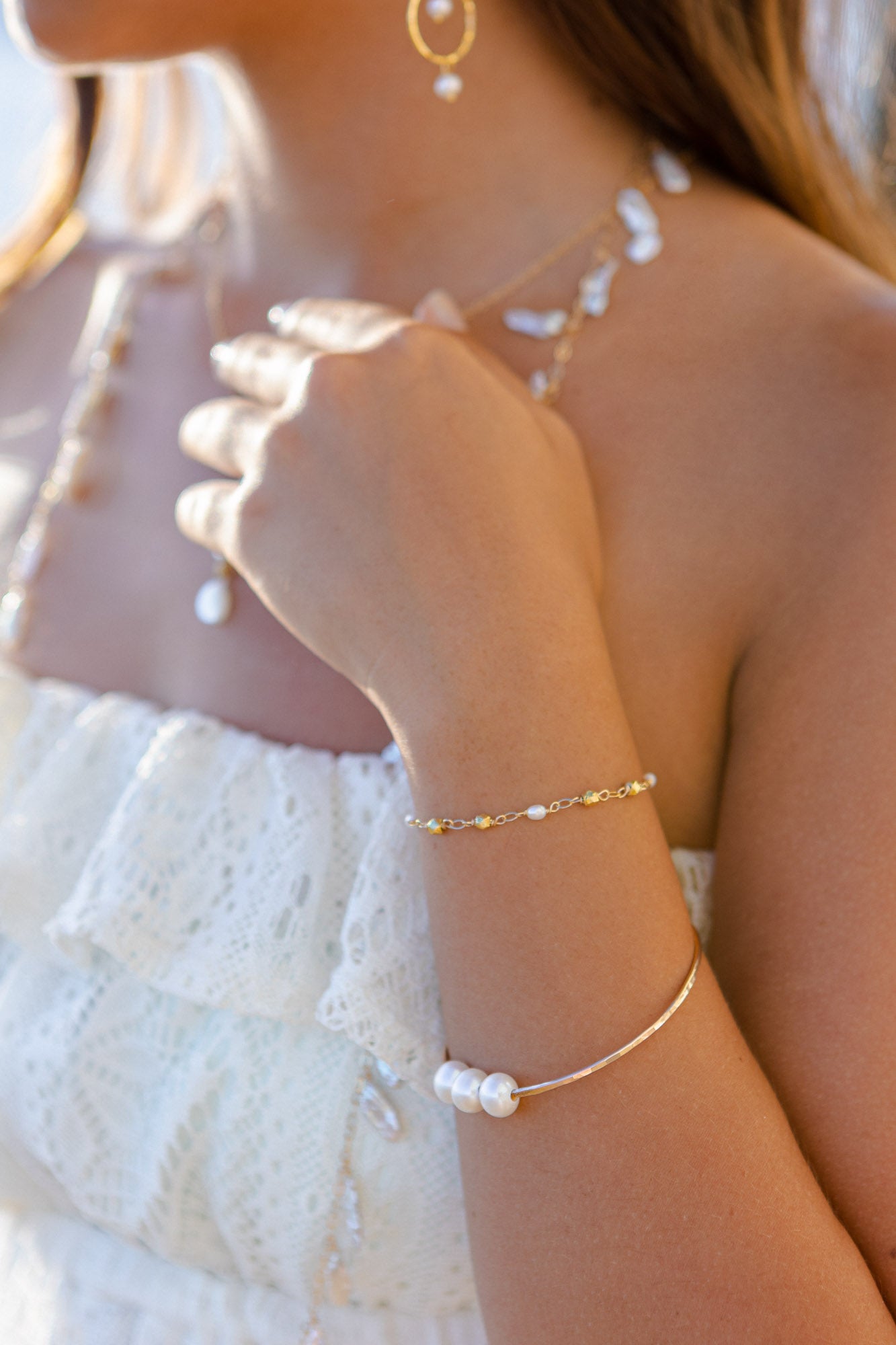 Sarah Pearl + Gold Beaded Bracelet