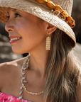 Small Vertical Hibiscus Hawaiian Quilt Earrings