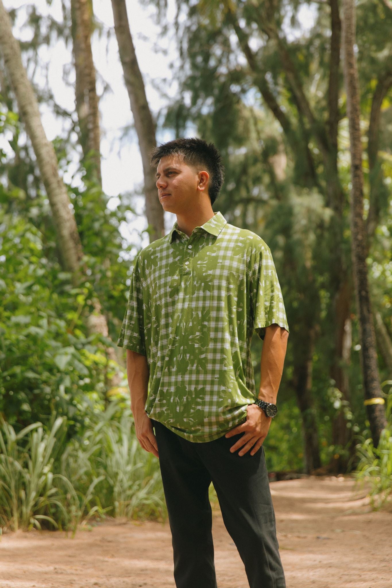 Kaimana Men's Polo Hibiscus Hawaiian Quilt
