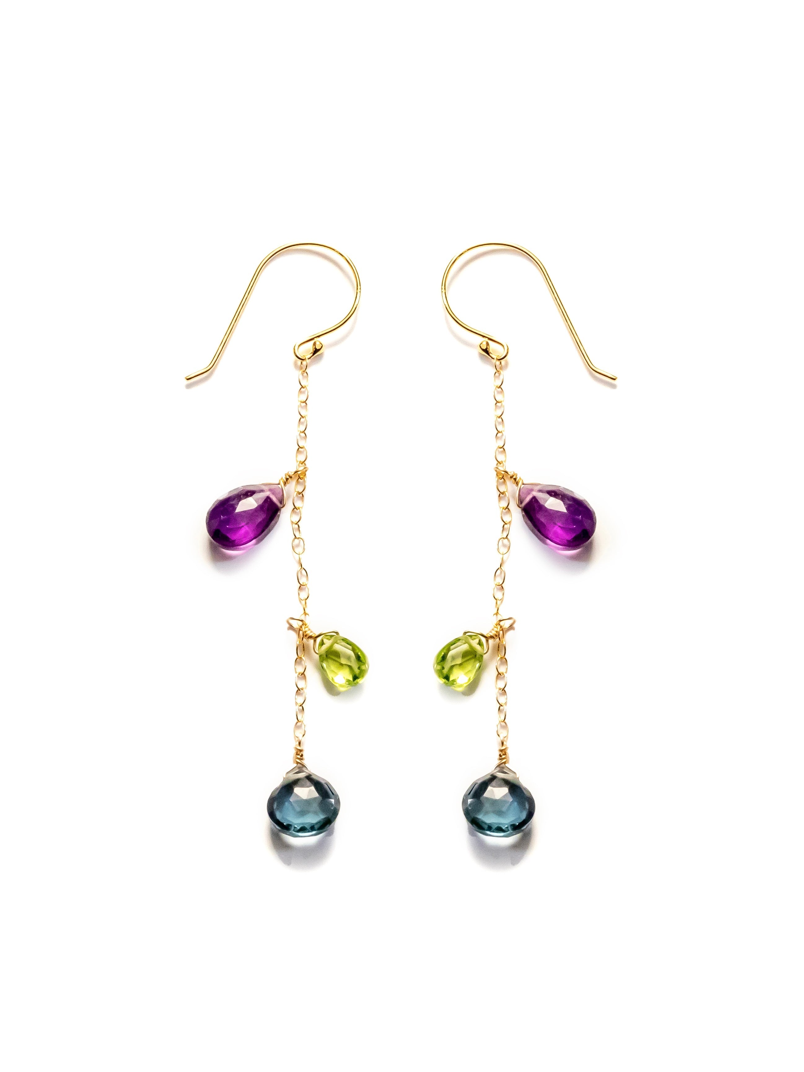 Kara Amethyst, Peridot, Sapphire Multi Gemstone Drop Earrings