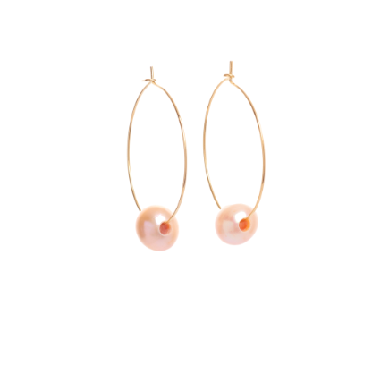 Pink-Peach Pearl Open Classic Hoop earrings