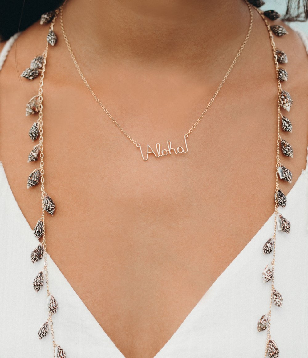 Aloha Wailea Wire Script necklace