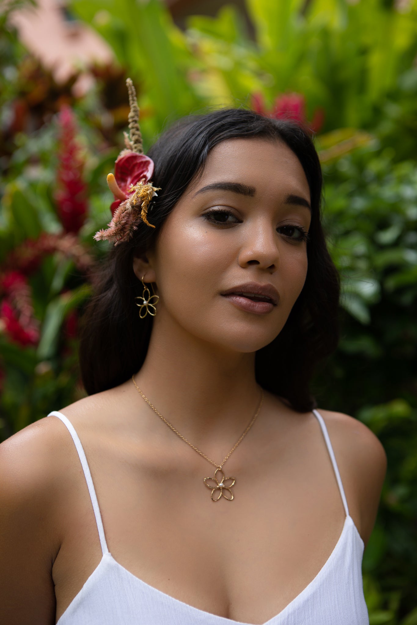 Melia Flower Pearl Drop earrings