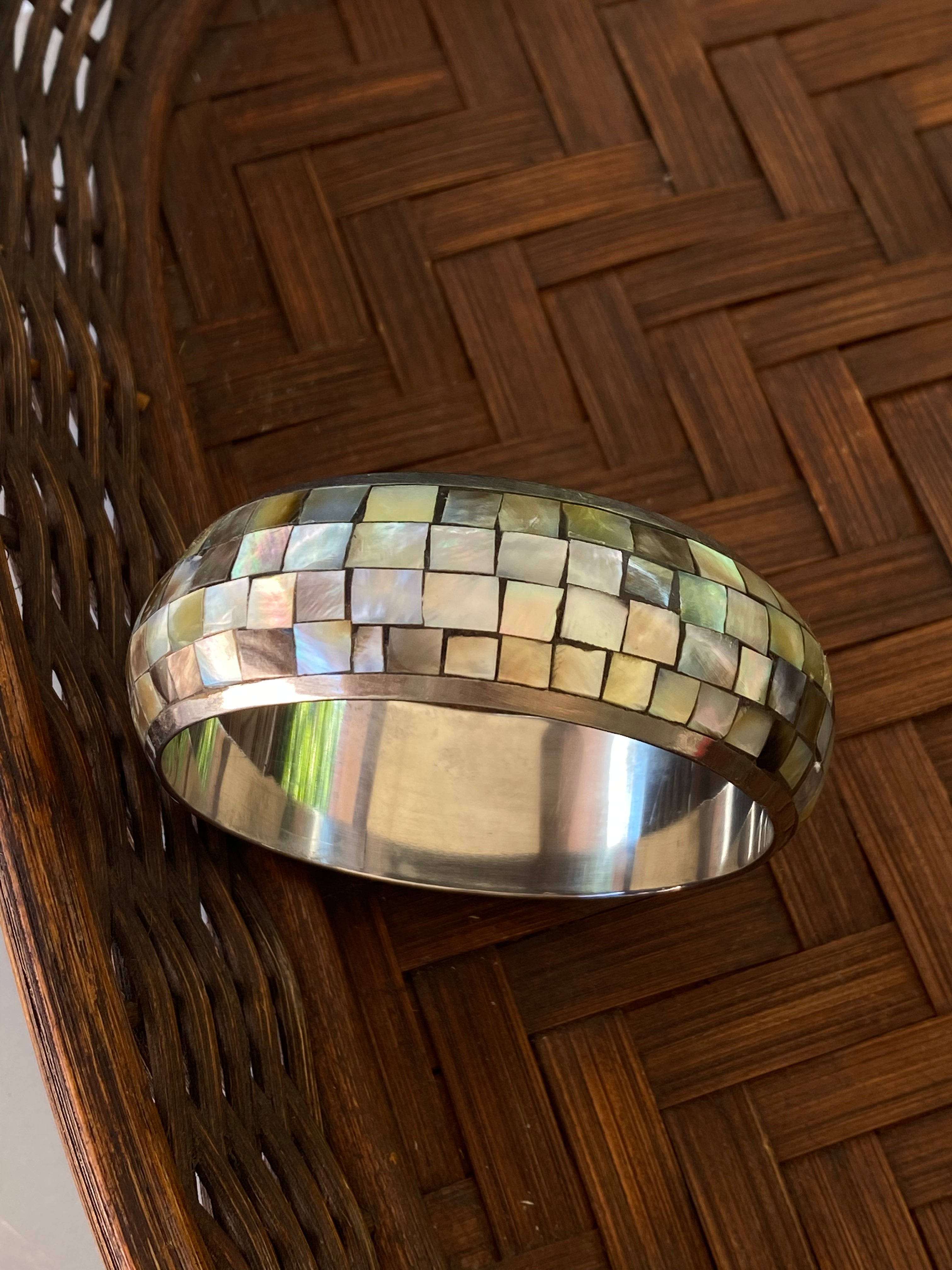 Abalone Mosaic Vintage Silver Bangle