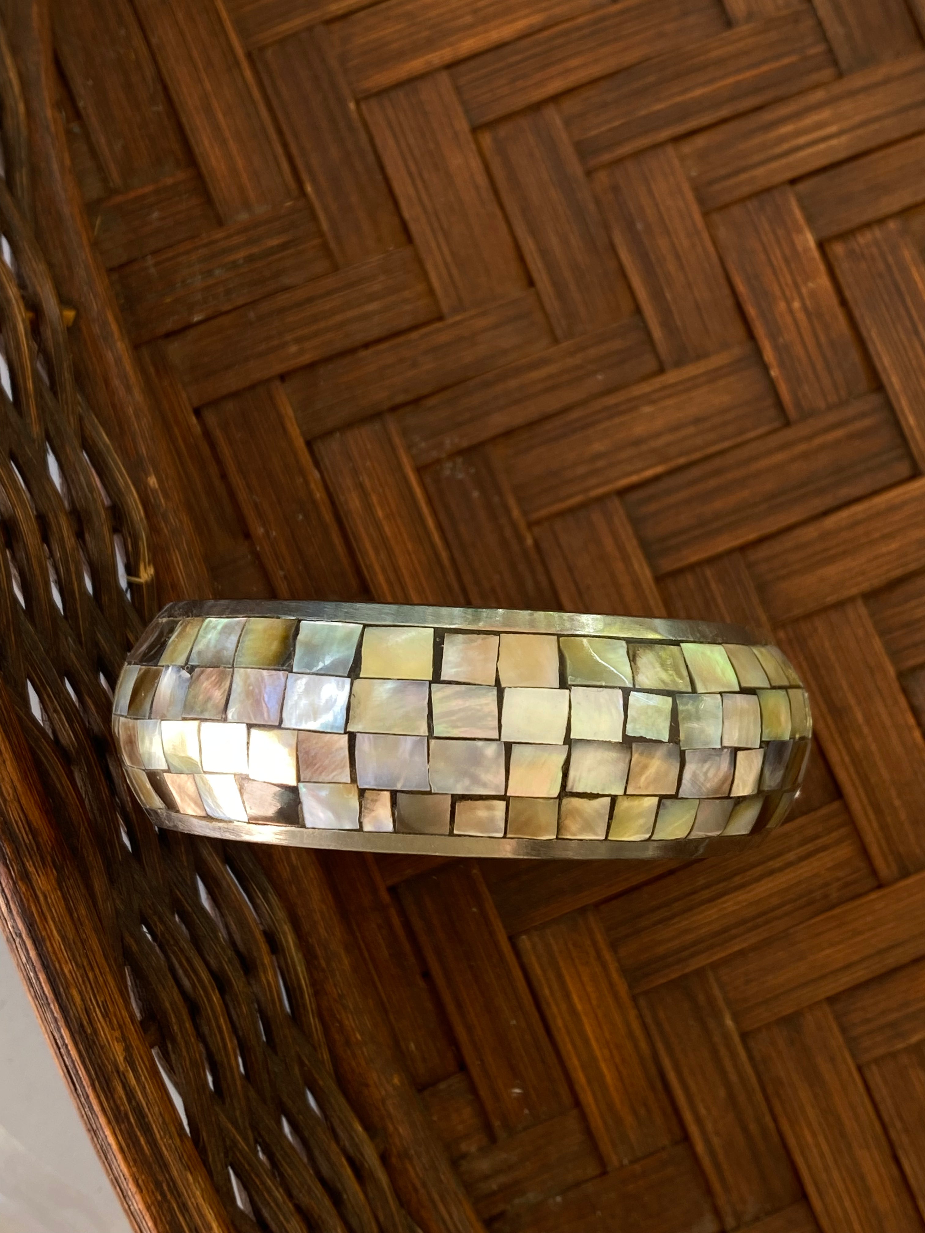 Abalone Mosaic Vintage Silver Bangle