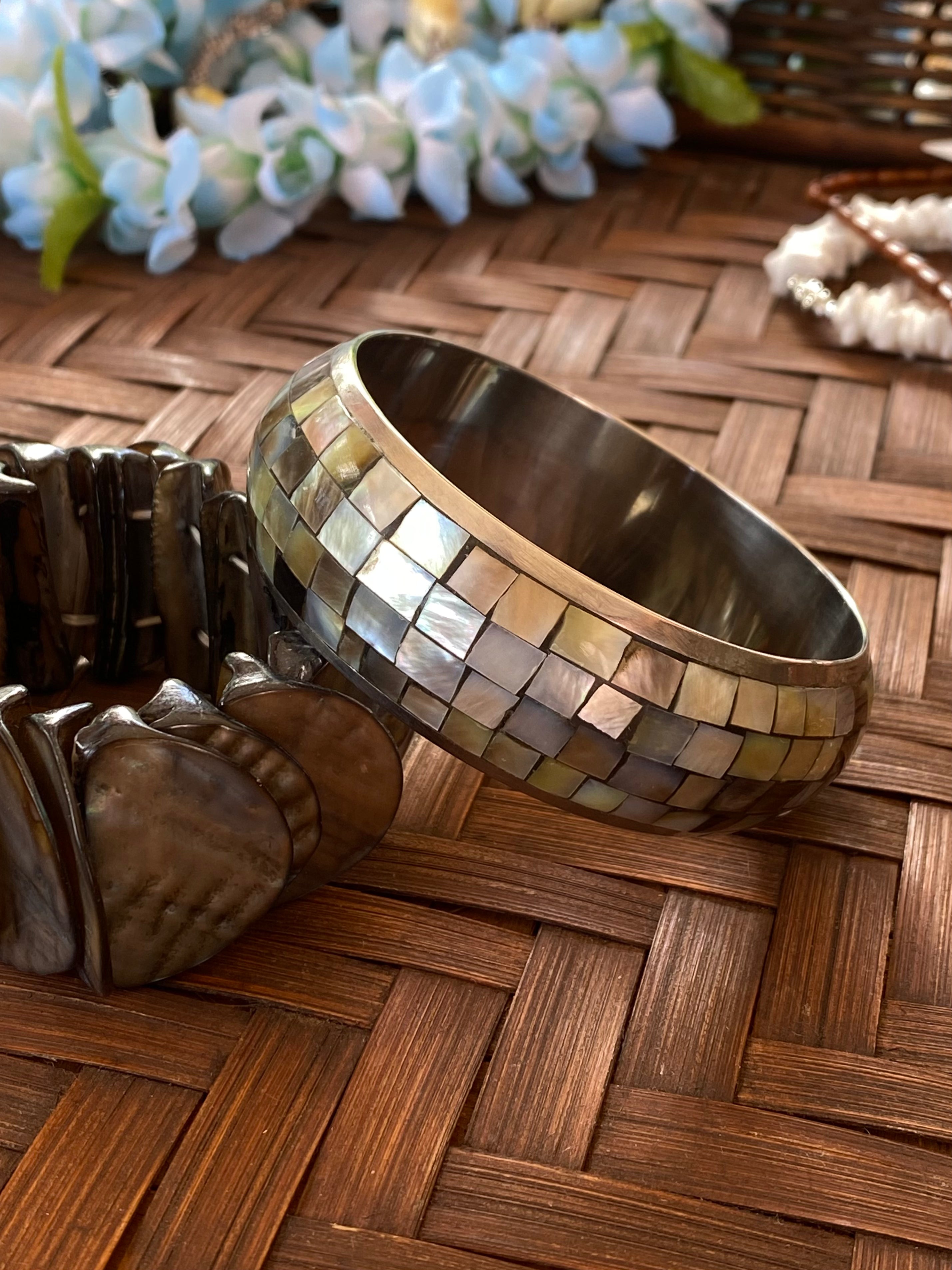 Abalone Mosaic Vintage Silver Bangle