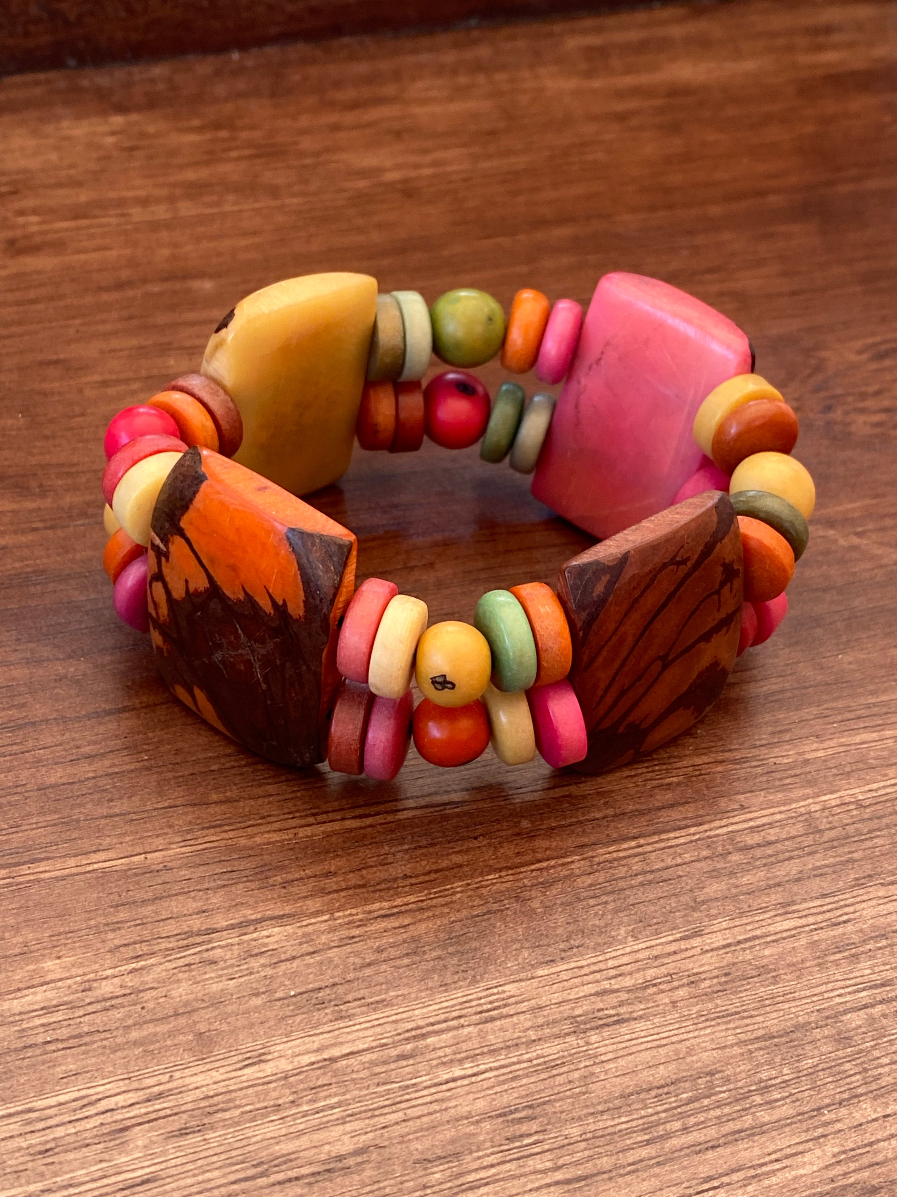 Eclectic Rainbow Tagua Nut Beaded Stretch bracelet