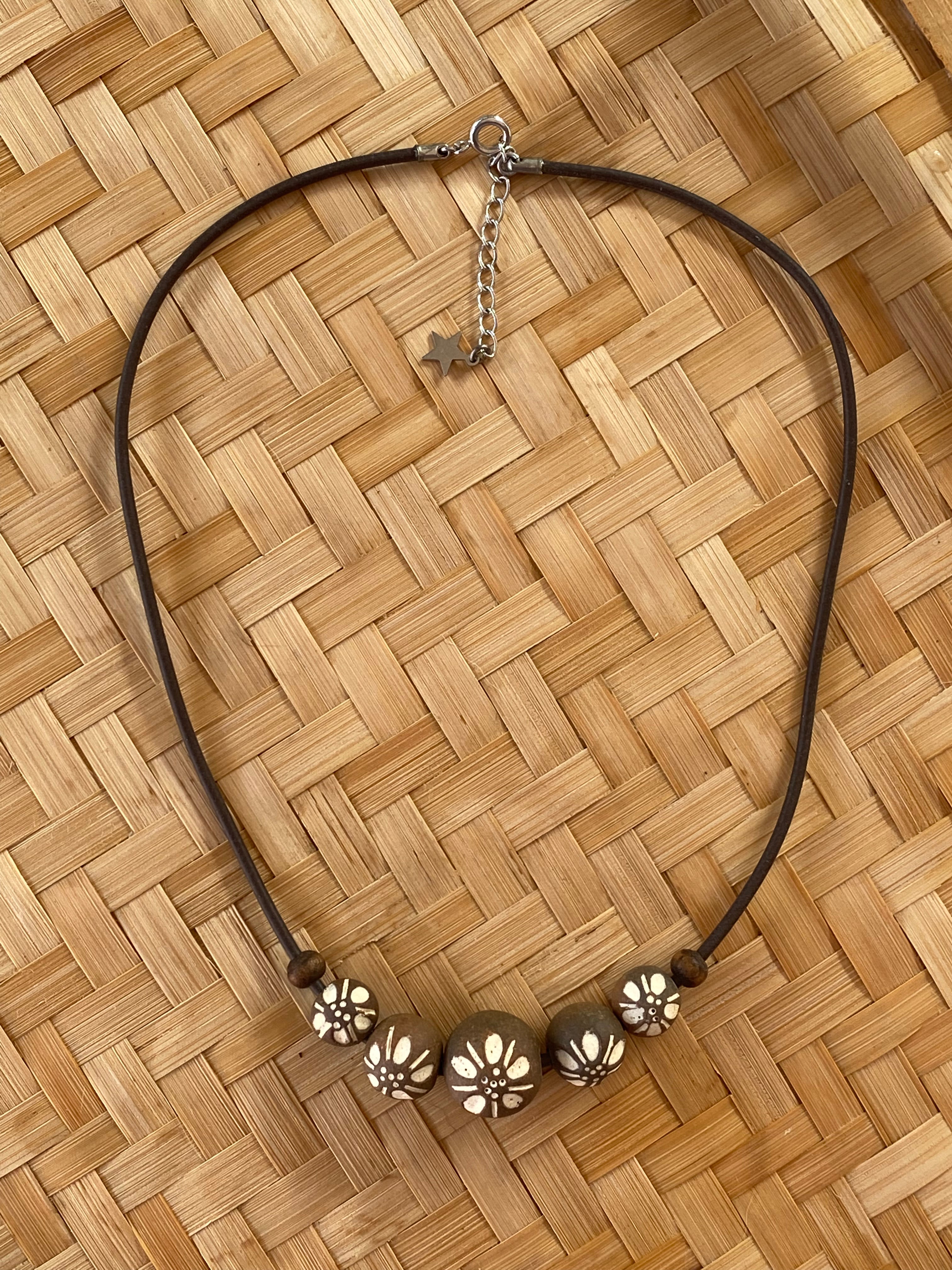 Flower Carved Leather Necklace