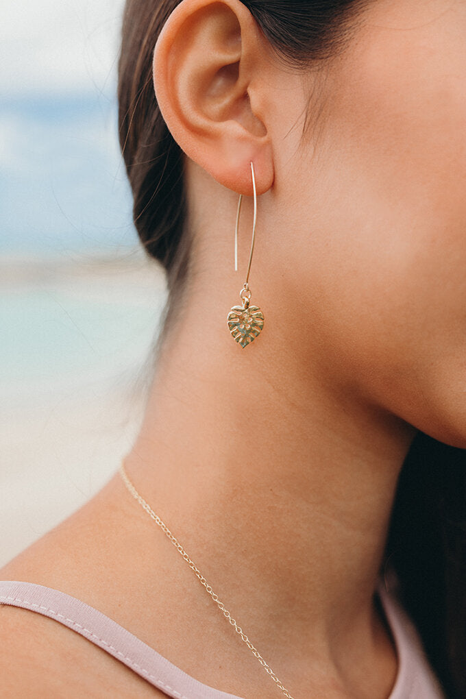 Long Drop Manini Manoa Monstera Leaf earrings