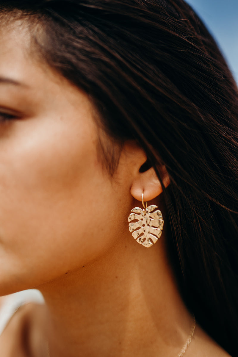 Manoa Monstera Leaf drop earrings