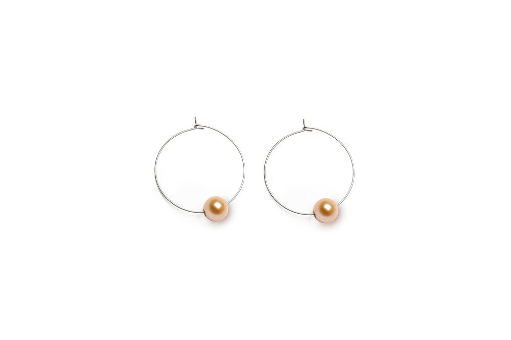 20% to Breast Cancer Hawaii — Pink-Peach Pearl Open Classic Hoop earrings