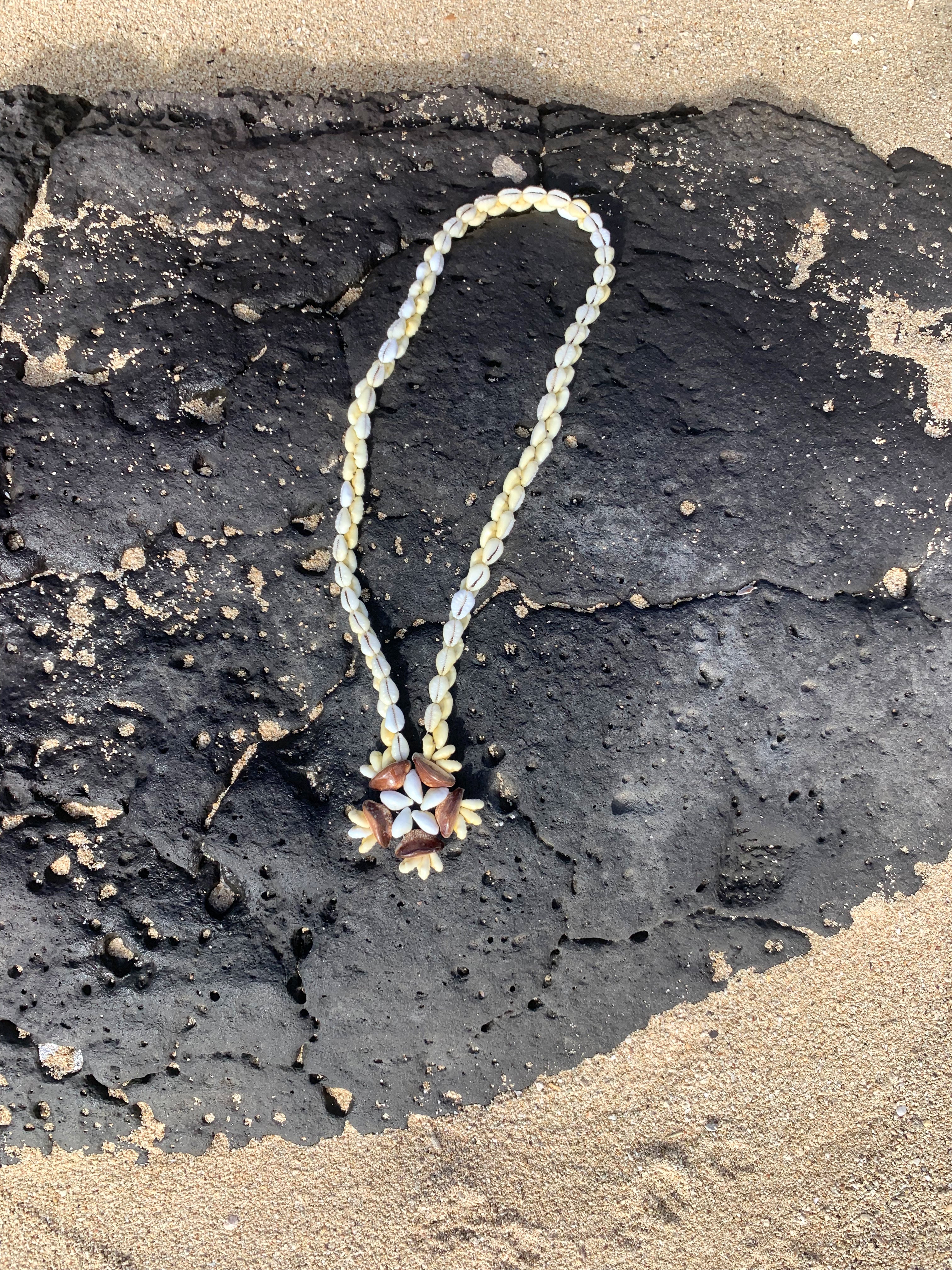 Flower Cowrie Medallion Pendant + Shell Lei necklace