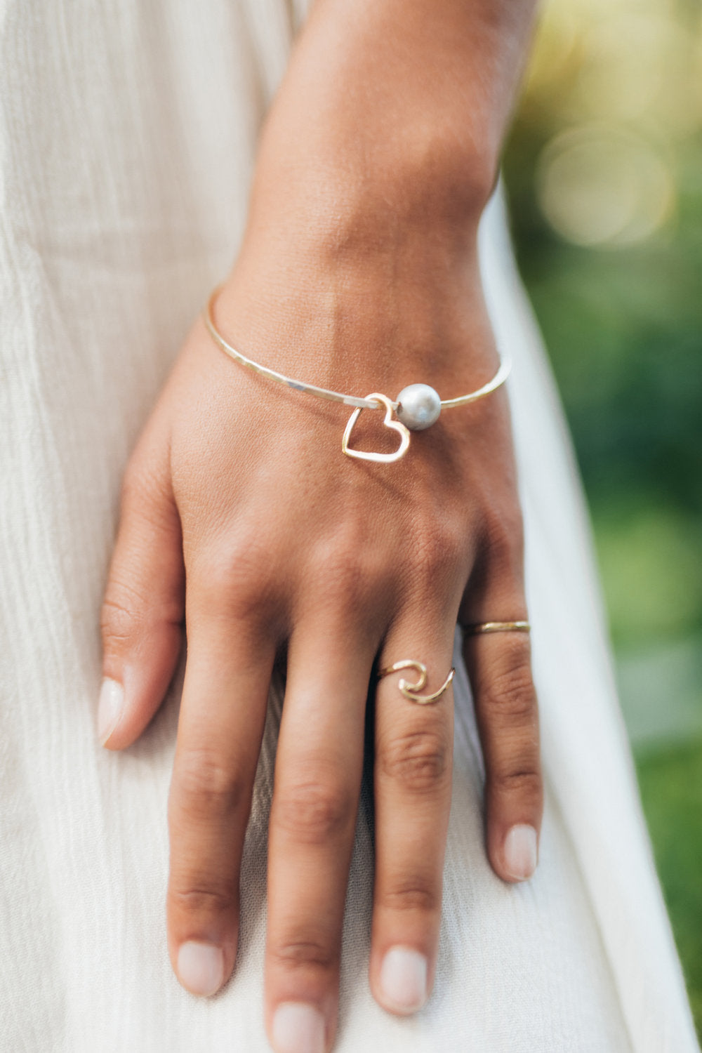 Silver Pearl Love Heart bangle