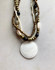 ASSORTED BEADED MULTI STRAND + STATEMENT MOP SHELL NECKLACE